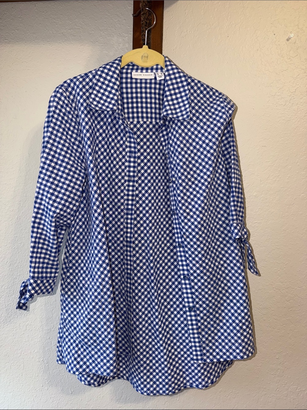 Susan Graver Gingham plaid check shirt with side pockets nautical holiday